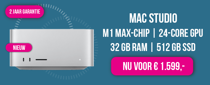 Mac Studio - M1 Max (10x CPU | 24x GPU) - 32GB - 512GB - nu voor maar € 1.599,00